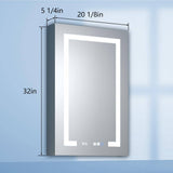 ExBrite 20 in. W x 32 in. H Rectangular Silver Aluminum Recessed/Surface Mount Left Dimmable Medicine Cabinet with Mirror