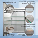 ExBrite 20 in. W x 32 in. H Rectangular Silver Aluminum Recessed/Surface Mount Left Dimmable Medicine Cabinet with Mirror