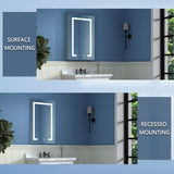 ExBrite 20 in. W x 32 in. H Rectangular Silver Aluminum Recessed/Surface Mount Left Dimmable Medicine Cabinet with Mirror