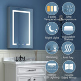 ExBrite 20 in. W x 32 in. H Rectangular Silver Aluminum Recessed/Surface Mount Left Dimmable Medicine Cabinet with Mirror