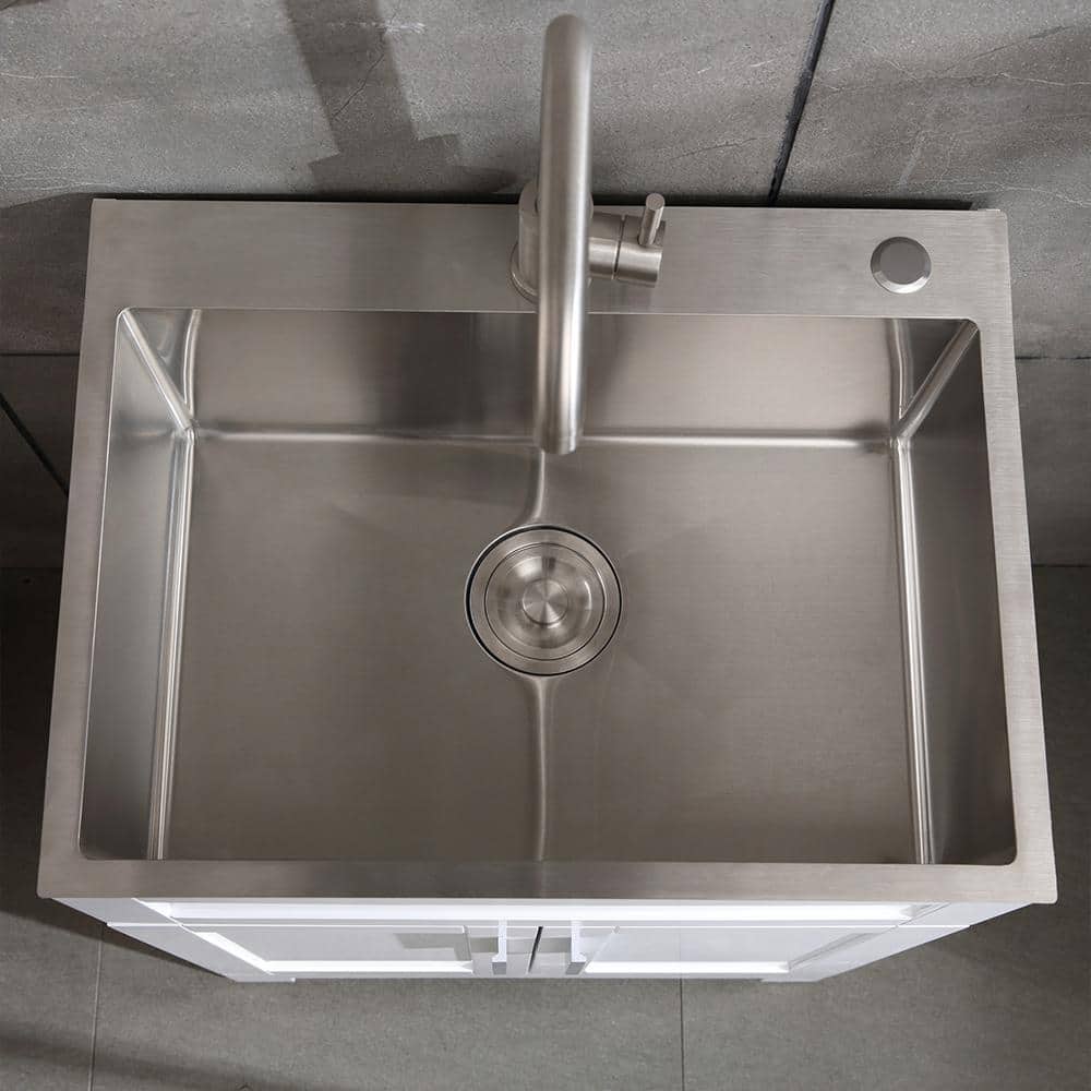 Flynama 24-Inch Stainless Steel Drop-In/Undermount Sink with Faucet & Drain