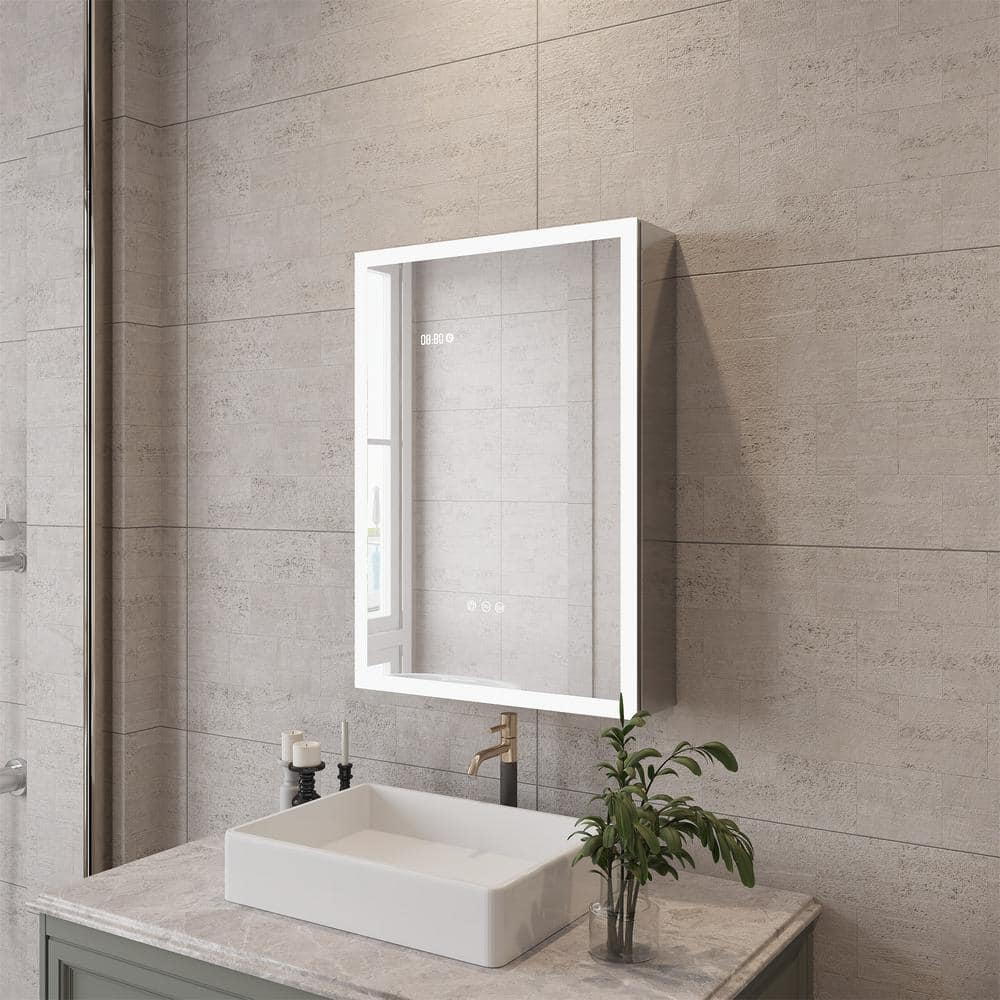 HMMHVV 20 in. W x 28 in. H Rectangular Aluminum Left Surface Mount Smart LED Lighted Wall Bathroom Medicine Cabinet with Mirror