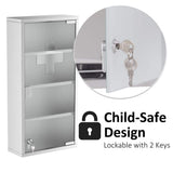 HOMCOM 11.75 in. W x 23.5 in. H Medium Rectangular Silver Stainless Steel Surface Mount Medicine Cabinet Without Mirror