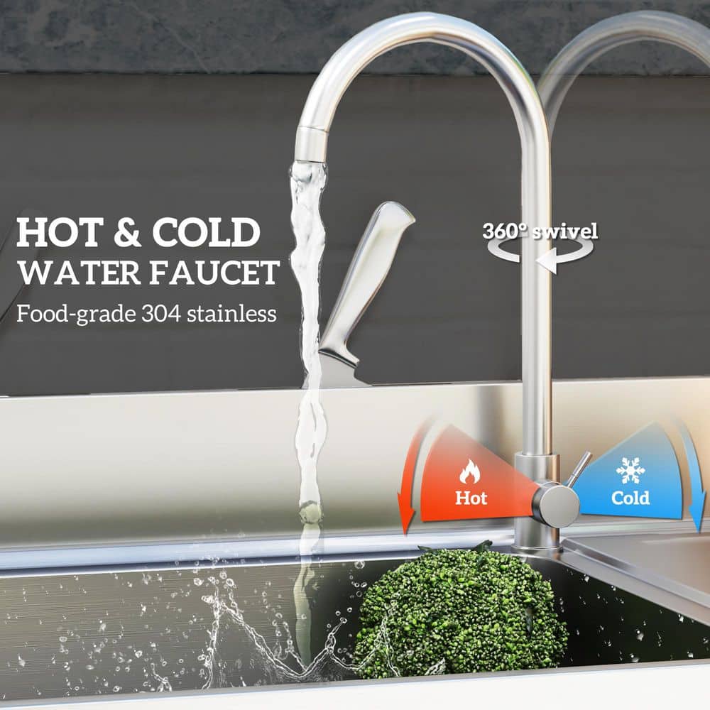 HOMEIBRO 39 in. Freestanding Laundry Utility Sink Stainless Steel with Left Bowl