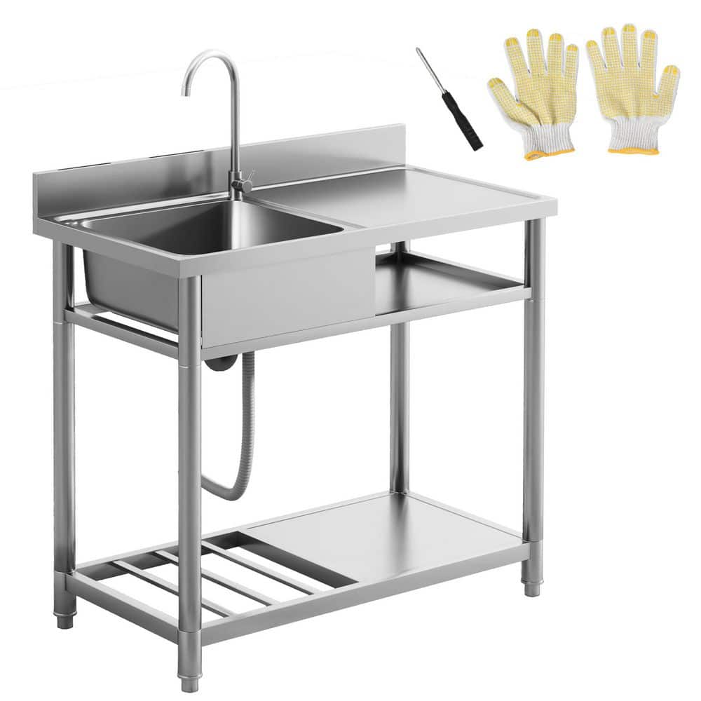 HOMEIBRO 39 in. Freestanding Laundry Utility Sink Stainless Steel with Left Bowl