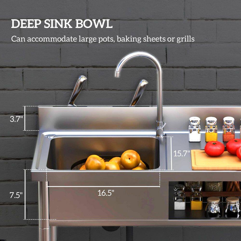 HOMEIBRO 39 in. Freestanding Laundry Utility Sink Stainless Steel with Left Bowl