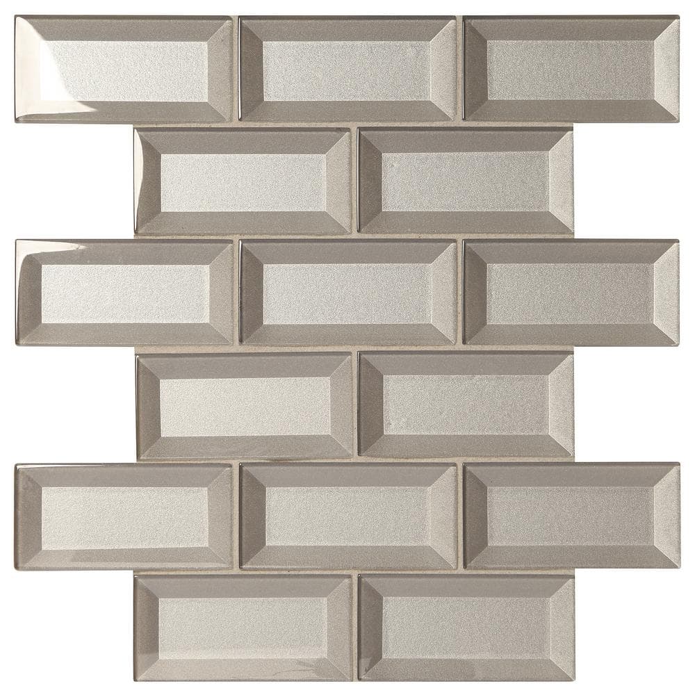 Marazzi Decor Accents Silver 12 in. x 12 in. x 8 mm Glass Brick Joint Mosaic Wall Tile (0.8 sq. ft. / piece)