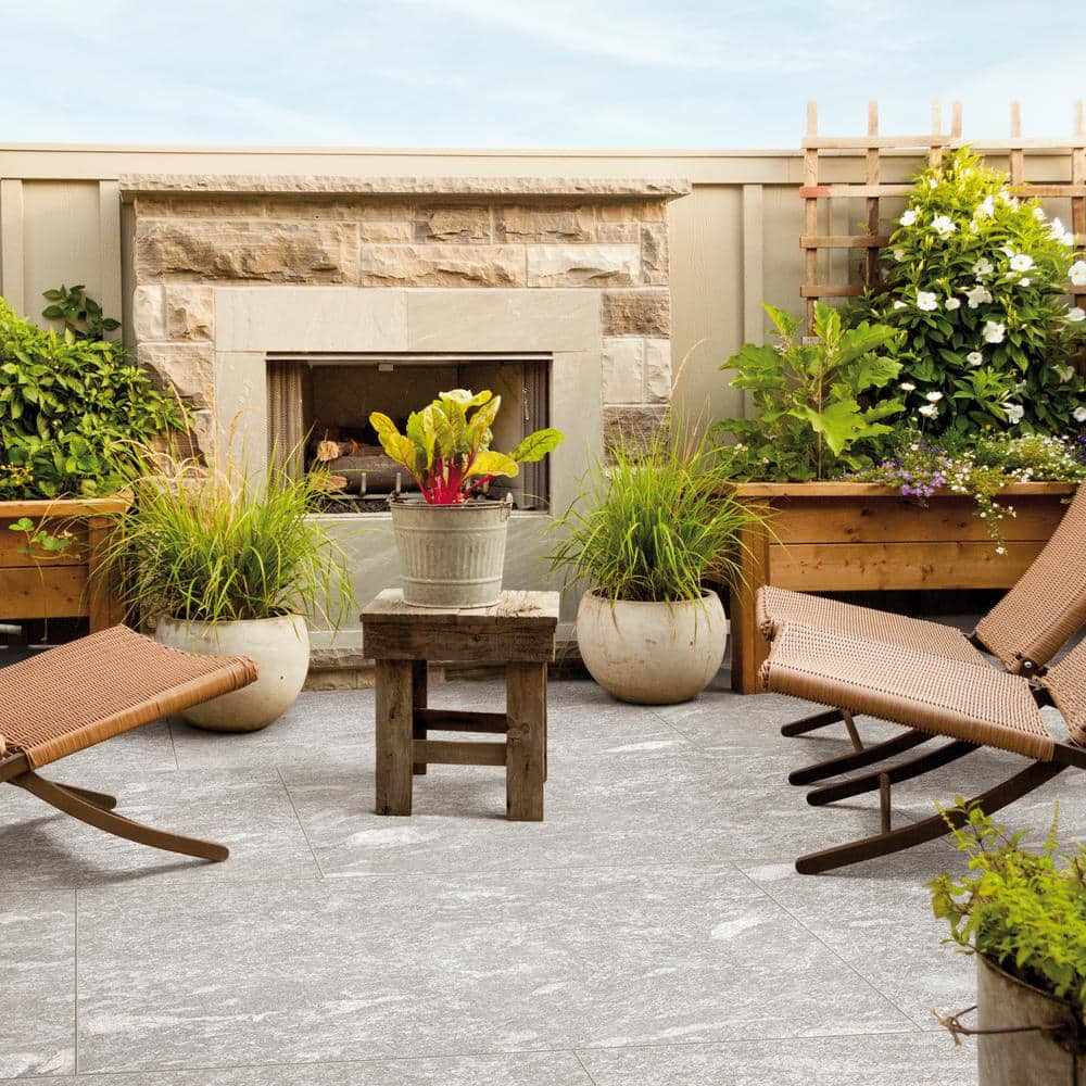 Alpe Silver 24 in. x 24 in. x 0.75 in. Quartzite-Look Porcelain Paver for Outdoor Patios