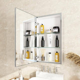 15 in. W x 26 in. H Silver Recessed/Surface Mount Medicine Cabinet with Mirror Bathroom Large Storage Left Swing