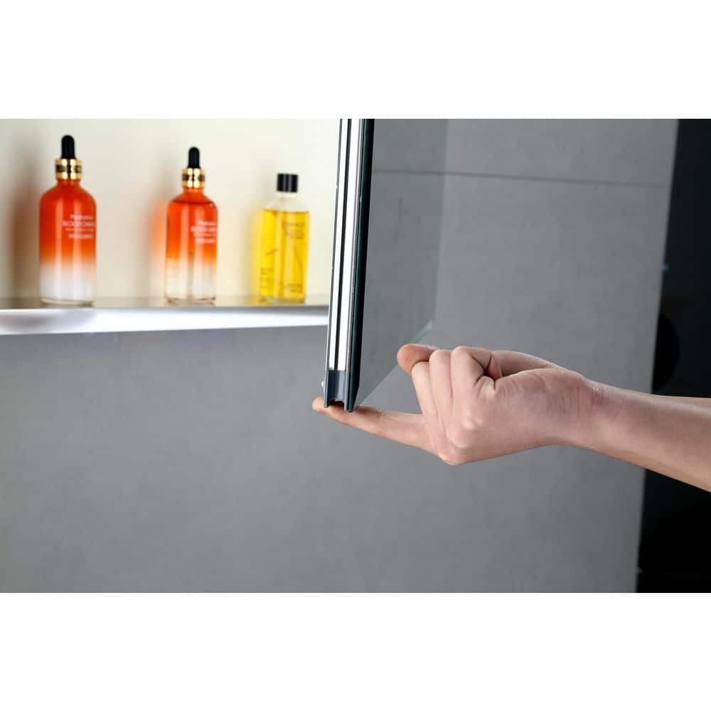 15 in. W x 26 in. H Silver Recessed/Surface Mount Medicine Cabinet with Mirror Bathroom Large Storage Left Swing