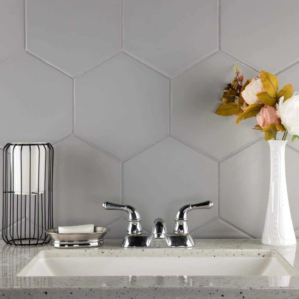 Merola Tile Textile Hex Silver 8-5/8 in. x 9-7/8 in. Porcelain Floor and Wall Tile (11.56 sq. ft. / case)
