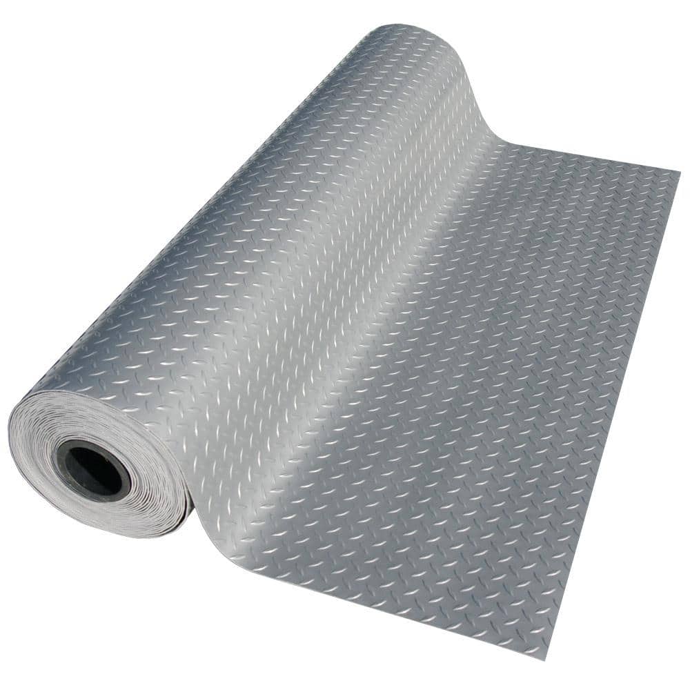 Rubber-Cal Diamond-Plate Metallic 4 ft. x 4 ft. Silver PVC Flooring (16 sq. ft.)