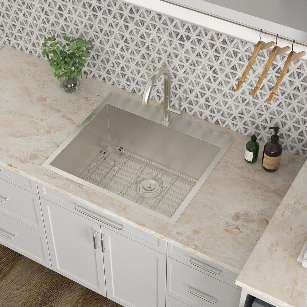 Sarlai 16-Gauge Stainless Steel Drop-In Kitchen Sink with Bottom Grid