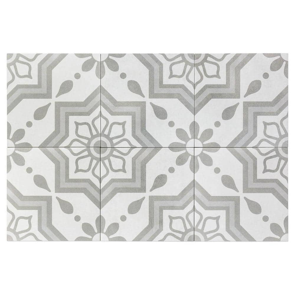 Ivy Hill Tile Sintra Silver Sky Encaustic 9 in. x 9 in. x 10mm Matte Porcelain Floor and Wall Tile (20 Pieces, 10.65 sq. ft. per Box)