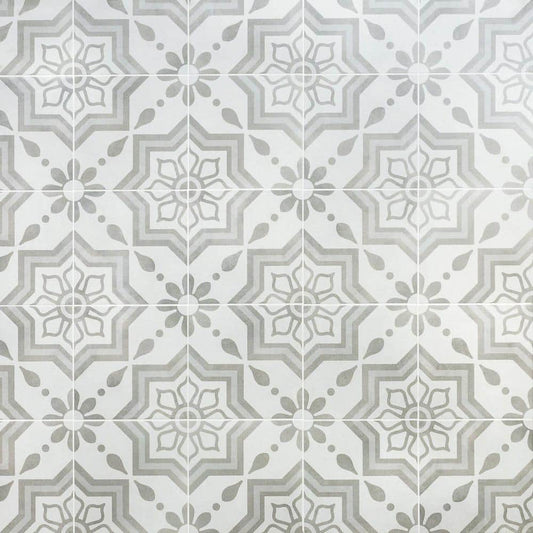 Ivy Hill Tile Sintra Silver Sky Encaustic 9 in. x 9 in. x 10mm Matte Porcelain Floor and Wall Tile (20 Pieces, 10.65 sq. ft. per Box)