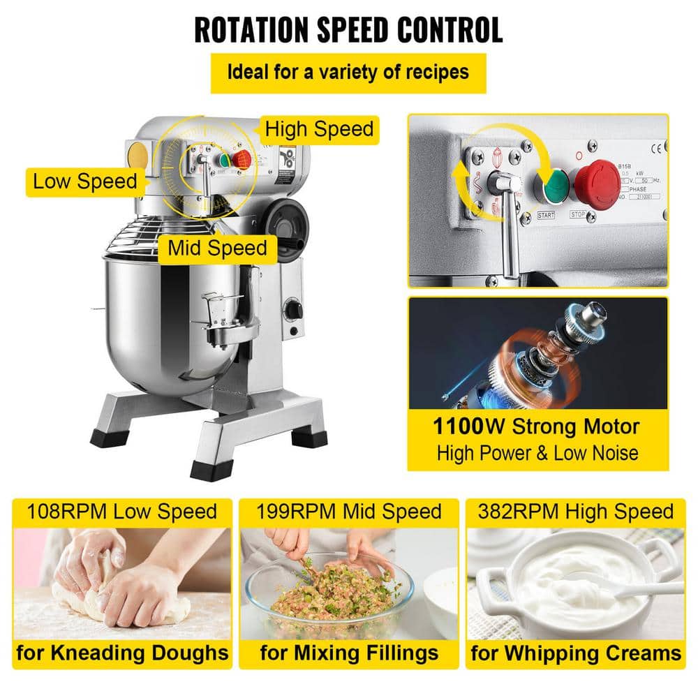 SVOPES 30-Qt Commercial Stand Mixer, 1100W, 3 Speeds with Timer, Stainless Steel Bowl
