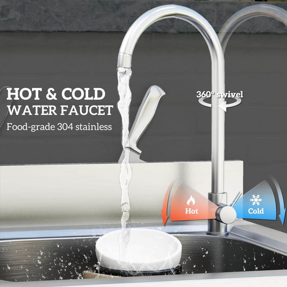 Unbranded Stainless Steel Freestanding Utility Sink with Dual Water Pipes and Storage