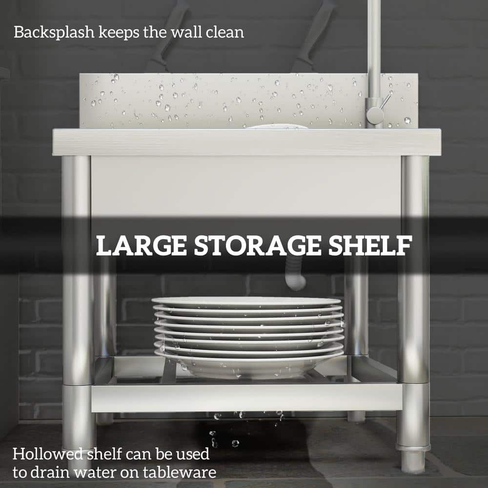 Unbranded 21.70 in. D x 19.70 in. W Freestanding Laundry/Utility Sink with Cold and Hot Water Pipe and Storage Shelf in Silver