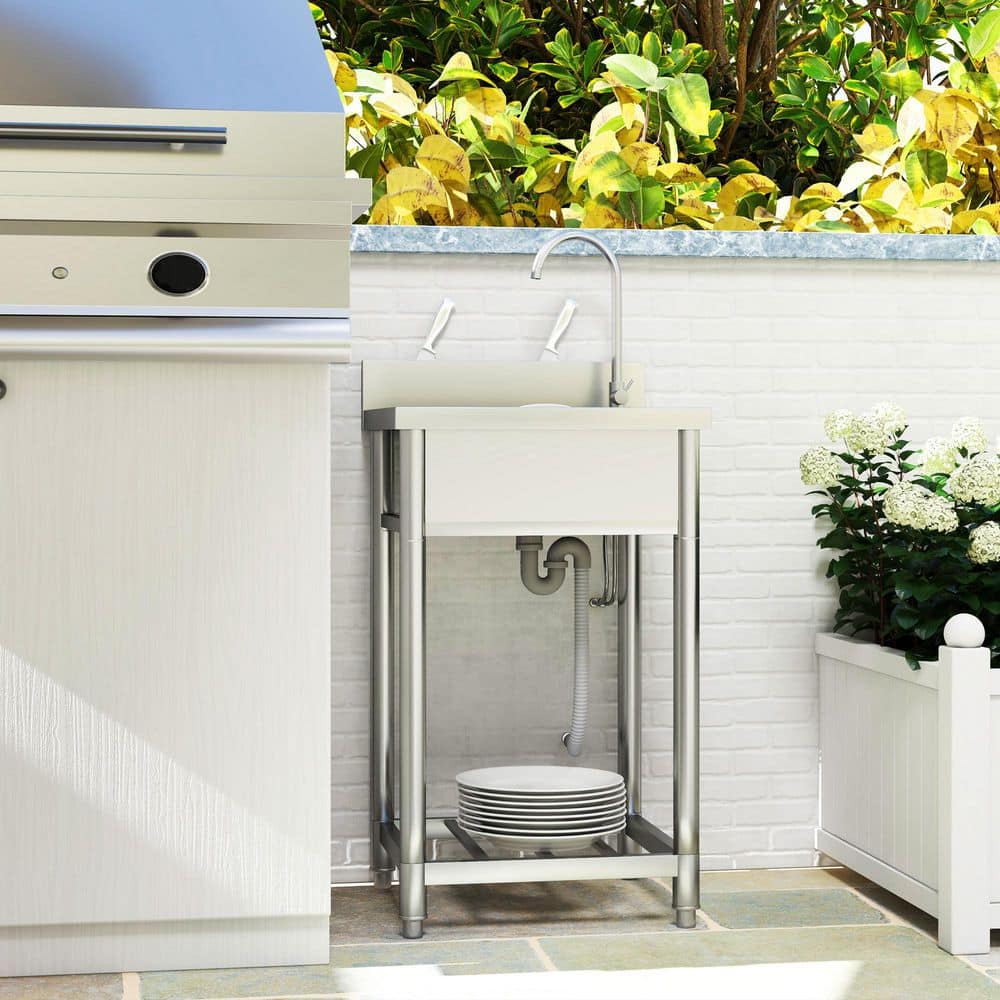 Freestanding Stainless Steel Laundry & Utility Sink with Faucet