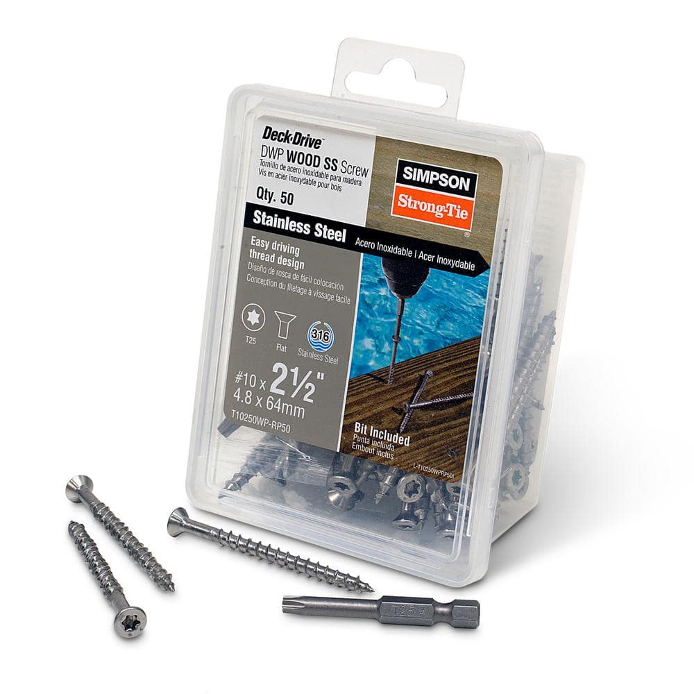 Simpson Strong-Tie #10 x 2-1/2 in. T-25, Flat Head, Type 316 Stainless Steel Deck-Drive DWP Wood Screw (50-Pack)