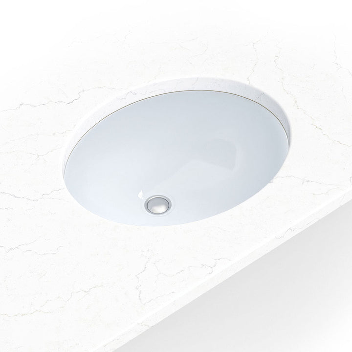 MSI White Oval 1512 Undermount Porcelain Bathroom Sink, 15" x 12" Bowl