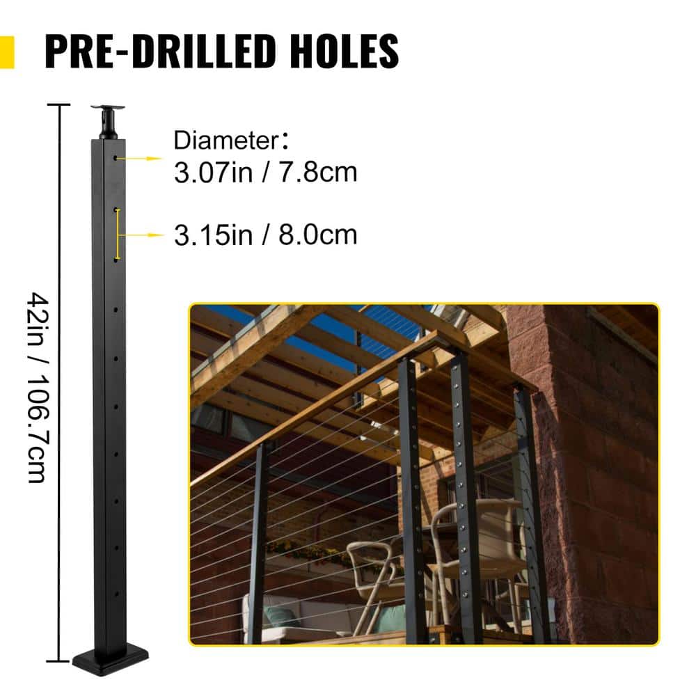 SKYSHALO Cable Railing Post Level Deck Stair Post 42 x 0.98 x 1.97 in. Cable Handrail Post Stainless Steel Brushed Finishing Deck