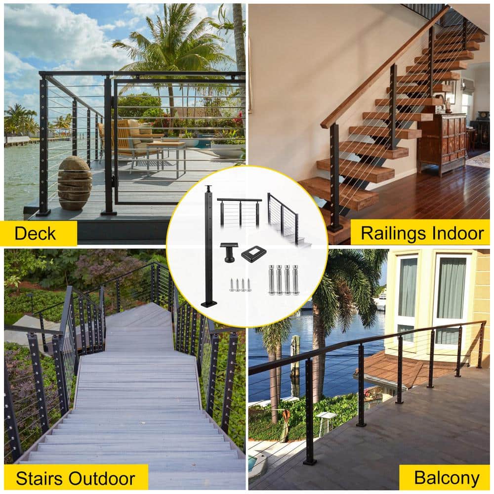 SKYSHALO Cable Railing Post Level Deck Stair Post 42 x 0.98 x 1.97 in. Cable Handrail Post Stainless Steel Brushed Finishing Deck