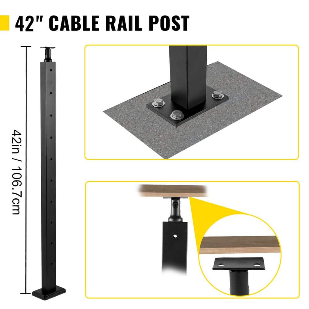 SKYSHALO Cable Railing Post Level Deck Stair Post 42 x 0.98 x 1.97 in. Cable Handrail Post Stainless Steel Brushed Finishing Deck