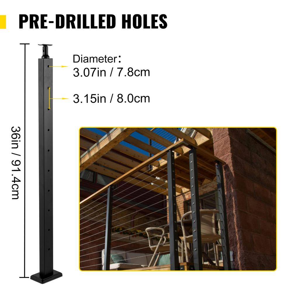 SKYSHALO Cable Railing Post Level Deck Stair Post 36 x 0.98 x 1.97 in. Cable Handrail Post Stainless Steel Brushed Finishing Deck