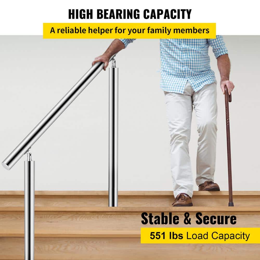 SKYSHALO Handrail 39 in. x 34 in. Silver Stainless Steel Stair Railing Kit 551 lbs. Load Handrail Outdoor Stair Railing