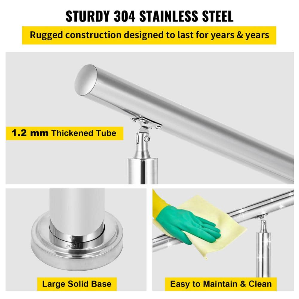 SKYSHALO Handrail 39 in. x 34 in. Silver Stainless Steel Stair Railing Kit 551 lbs. Load Handrail Outdoor Stair Railing