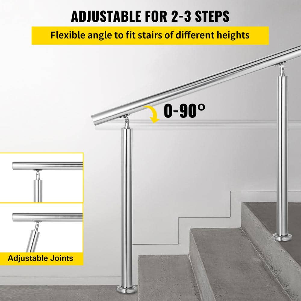 SKYSHALO Handrail 39 in. x 34 in. Silver Stainless Steel Stair Railing Kit 551 lbs. Load Handrail Outdoor Stair Railing