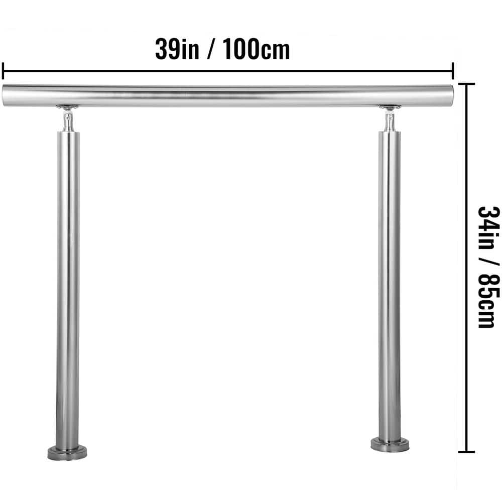 SKYSHALO Handrail 39 in. x 34 in. Silver Stainless Steel Stair Railing Kit 551 lbs. Load Handrail Outdoor Stair Railing