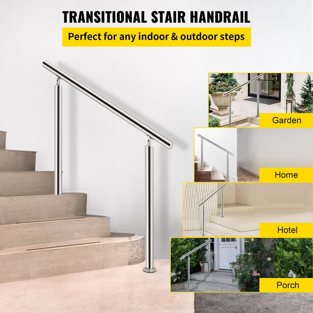 SKYSHALO Handrail 39 in. x 34 in. Silver Stainless Steel Stair Railing Kit 551 lbs. Load Handrail Outdoor Stair Railing