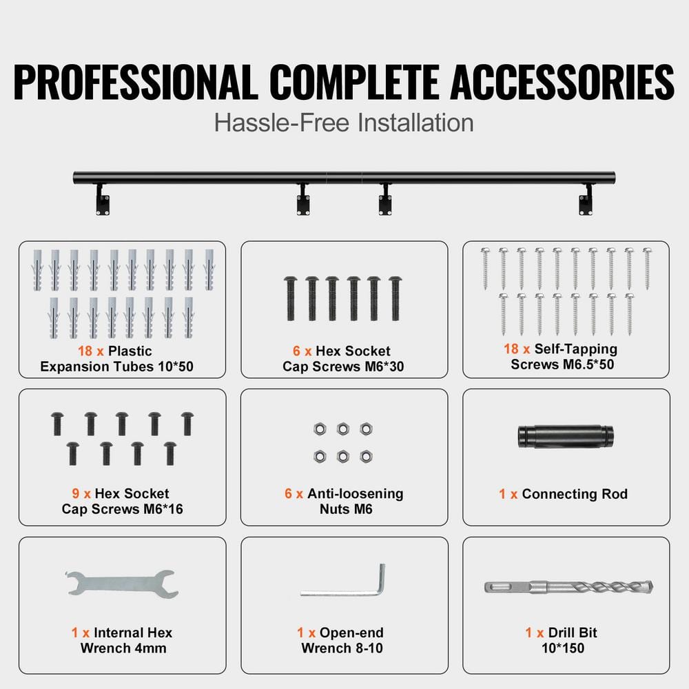 SKYSHALO Wall Mount Handrail 7 in. H x 2.76 in. W Black Aluminum Alloy Stair Railing Kit Thickened Hand Rail