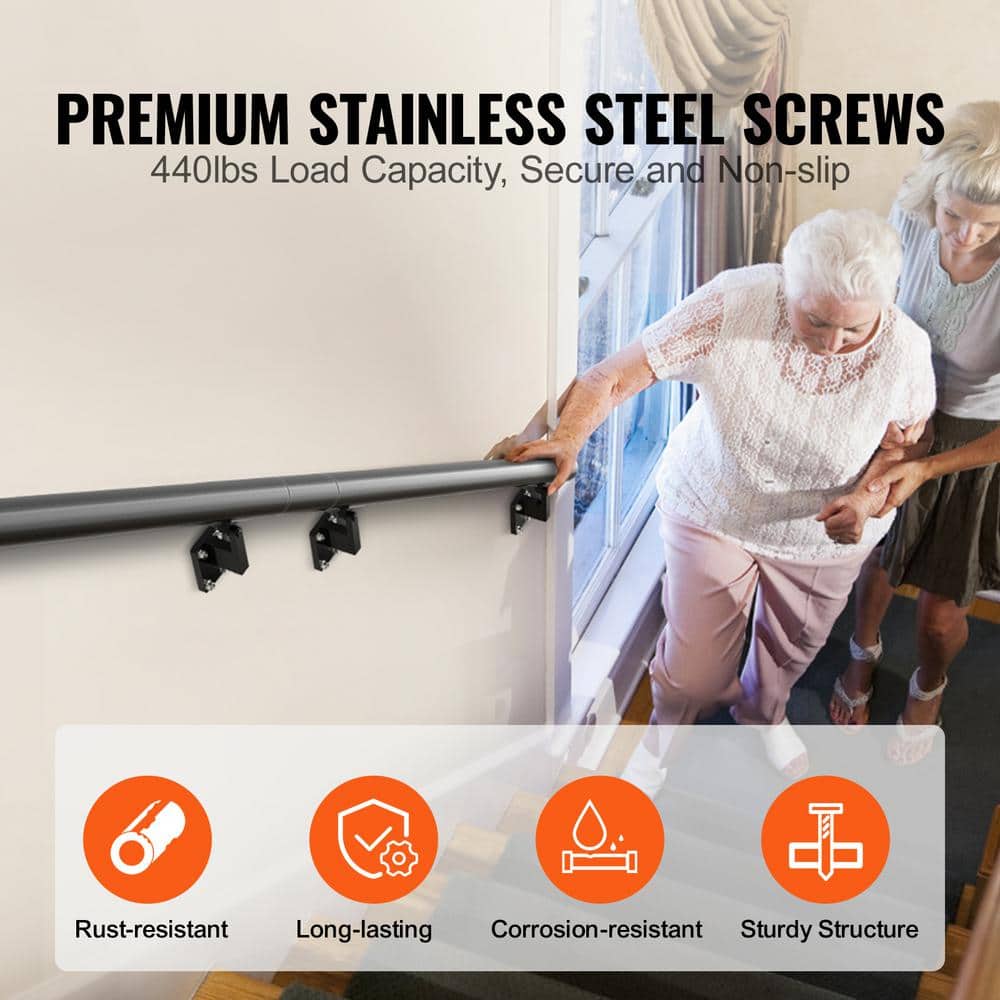 SKYSHALO Wall Mount Handrail 7 in. H x 2.76 in. W Black Aluminum Alloy Stair Railing Kit Thickened Hand Rail