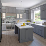 J COLLECTION 24 in. W x 34.5 in. H x 24 in. D Bristol Painted Slate Gray Shaker Assembled 3 Waste Bin Pullout&1 Draw Kitchen Cabinet
