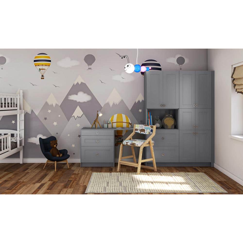 J COLLECTION Bristol 125 in. W x 89.5 in. H x 24 in. D Painted Slate Gray Children's Workstation Cabinet Bundle 1