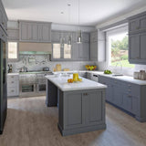 J COLLECTION 24 in. W x 40 in. H x 14 in. D Bristol Painted Slate Gray Shaker Assembled Glass Wall Diagonal Corner Kitchen Cabinet