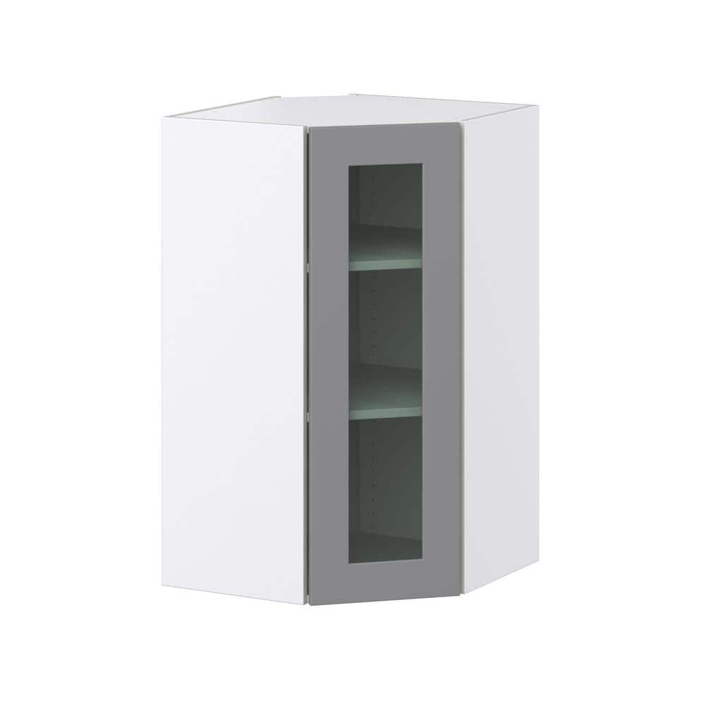 J COLLECTION 24 in. W x 40 in. H x 14 in. D Bristol Painted Slate Gray Shaker Assembled Glass Wall Diagonal Corner Kitchen Cabinet