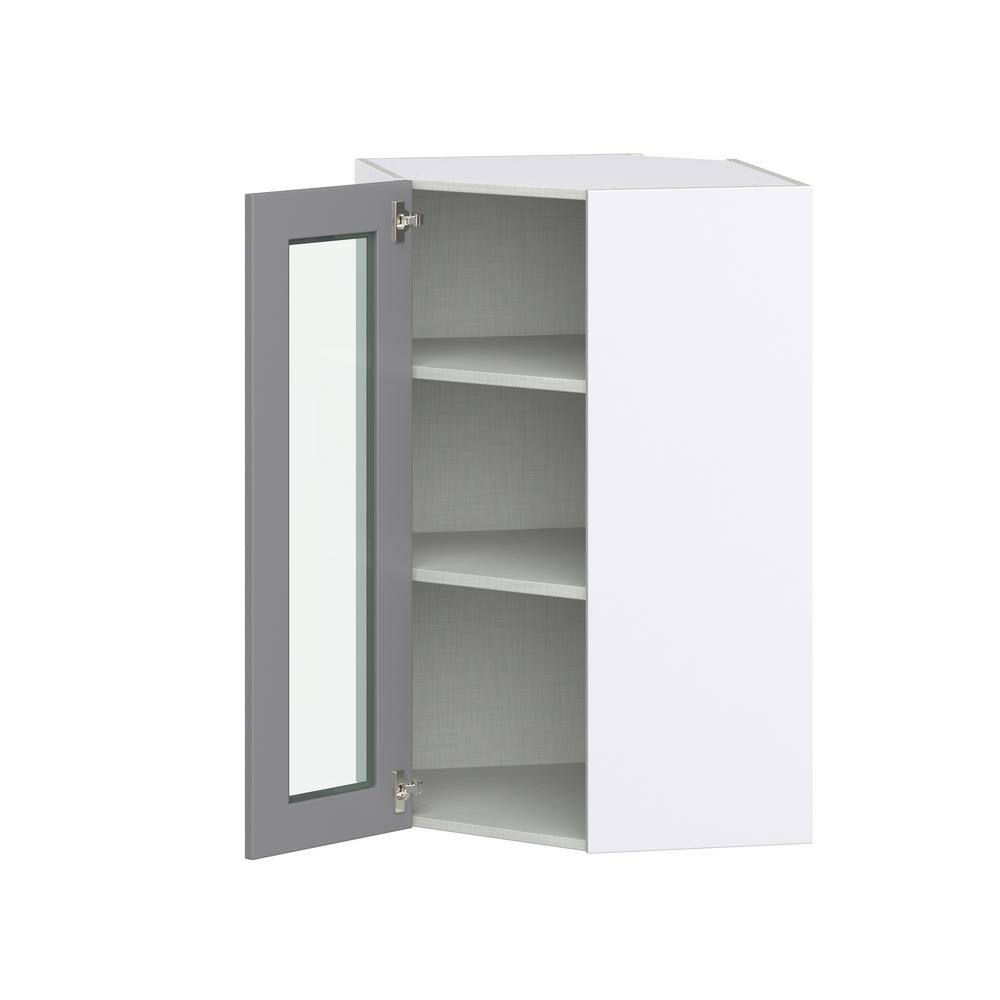 J COLLECTION 24 in. W x 40 in. H x 14 in. D Bristol Painted Slate Gray Shaker Assembled Glass Wall Diagonal Corner Kitchen Cabinet