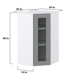 J COLLECTION 24 in. W x 40 in. H x 14 in. D Bristol Painted Slate Gray Shaker Assembled Glass Wall Diagonal Corner Kitchen Cabinet