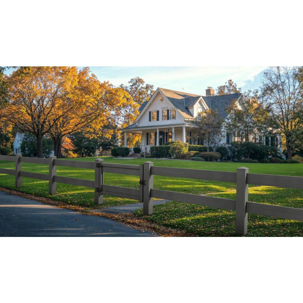Natures Composites Composite 2-Rail Corner Post with Post Cap for Traditional Ranch Rail System (5 in. x 5 in. x 50 in. L) Slate Grey