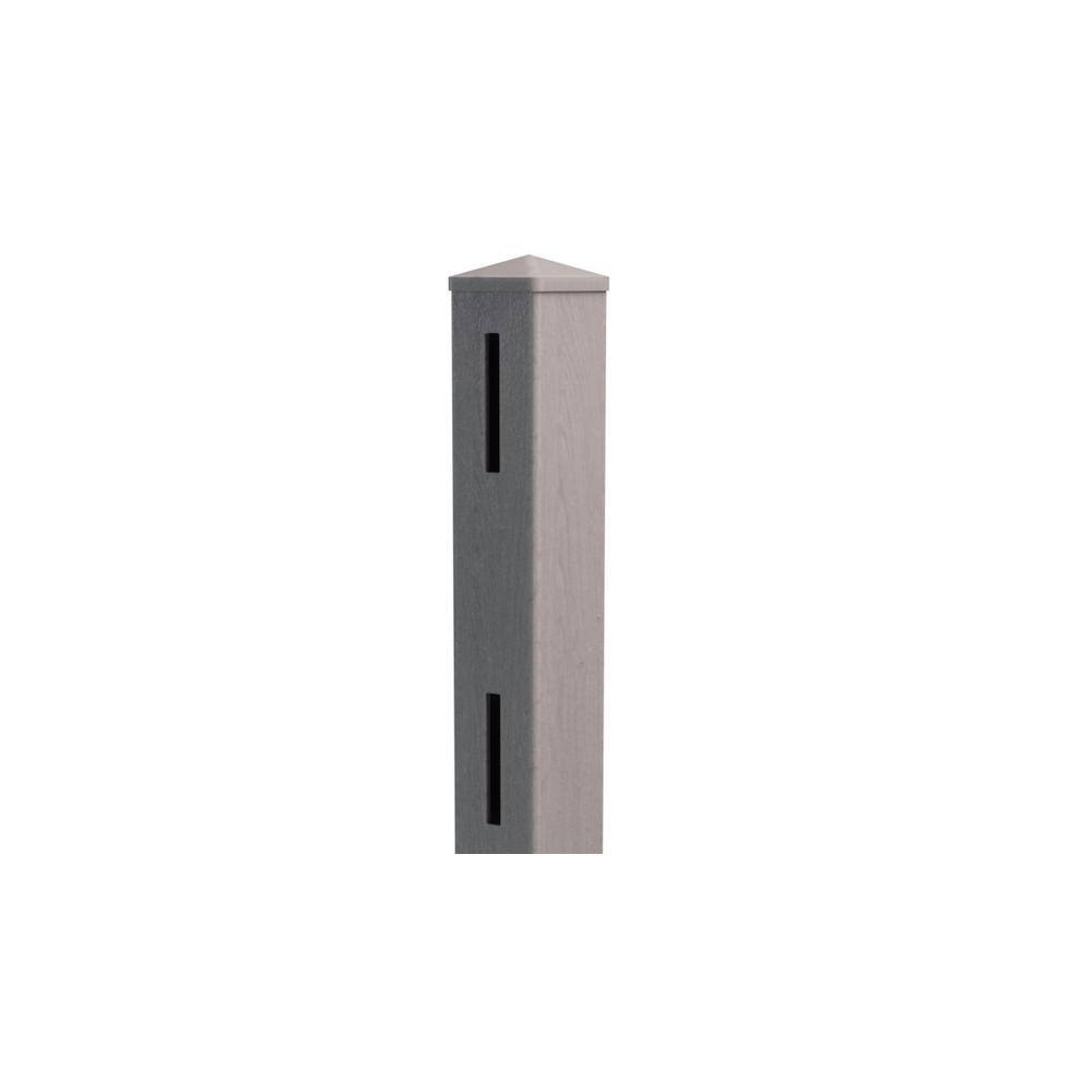 Natures Composites Composite 2-Rail Start/End Post with Post Cap for Traditional Ranch Rail System (5 in. x 5 in. x 50 in. L) Slate Grey