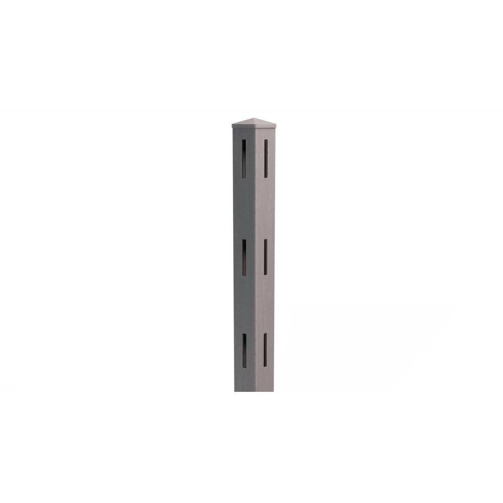Natures Composites Composite 3-Rail Corner Post with Post Cap for Traditional Ranch Rail System (5 in. x 5 in. x 65 in. L) Slate Grey