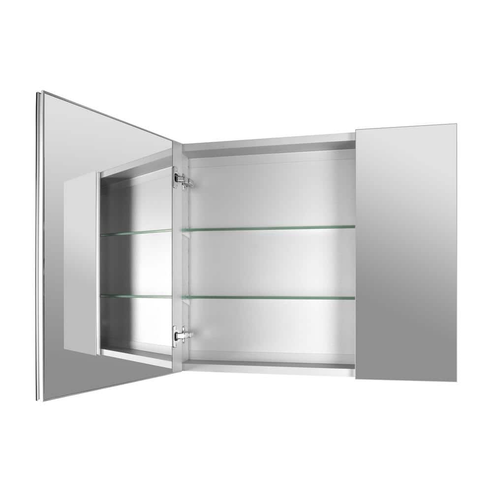 DEERVALLEY Rectangular Aluminum Frameless 30 in. W x 26 in. H Double-Door Surface Mount Bathroom Medicine Cabinet with Mirror