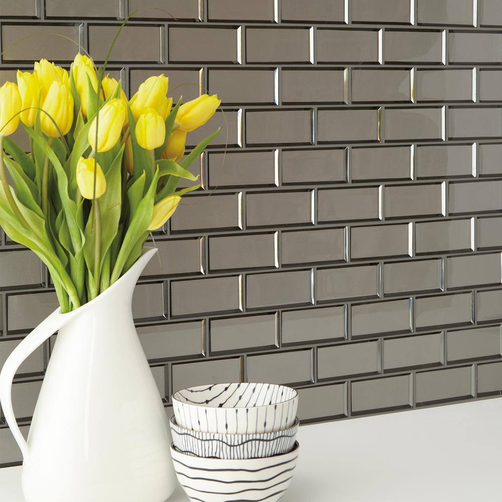Daltile Premier Accents Smoke Gray Brick Joint 11 in. x 13 in. x 8 mm Glass Mosaic Wall Tile (0.956 sq. ft. per piece)