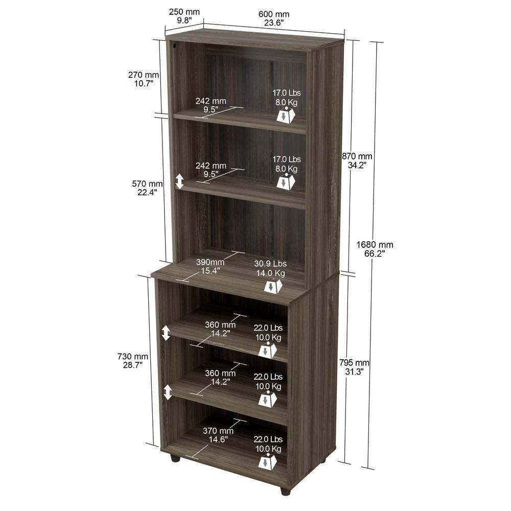 Inval 23.62 in. W x 15.35 in. D x 66.14 in. H in Ready to Assemble Standard Storage Cabinet in Smoked Oak