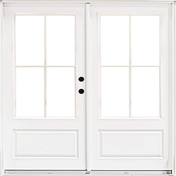 72 in. x 80 in. Fiberglass Smooth White Left-Hand Inswing Hinged 3/4-Lite Patio Door with 4-Lite SDL