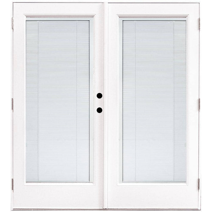72 in. x 80 in. Fiberglass Smooth White Left-Hand Outswing Hinged Patio Door with Low E Built in Blinds